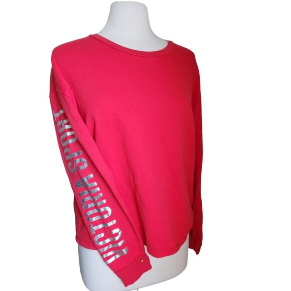 Victoria Secret Sport Sweatshirt‎ Sweater Womens M Red Silver Metallic Fleece - Picture 1 of 12